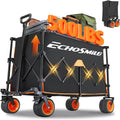 EchoSmile Collapsible Foldable Extended Wagon with 500lbs Weight Capacity, 300L Folding Utility Wagon Cart with Big All-Terrain Wheels for Beach,Sport,Gargen&Grocery,Black & Orange