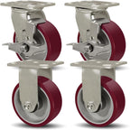 SY America 5" X 2" Casters Wheels,Heavy Duty Casters Set of 4，Polyurethane on Aluminum Wheels,2 Rigid 2 Swivel w/Top Lock Brake Casters,4400 LBS Load Capacity