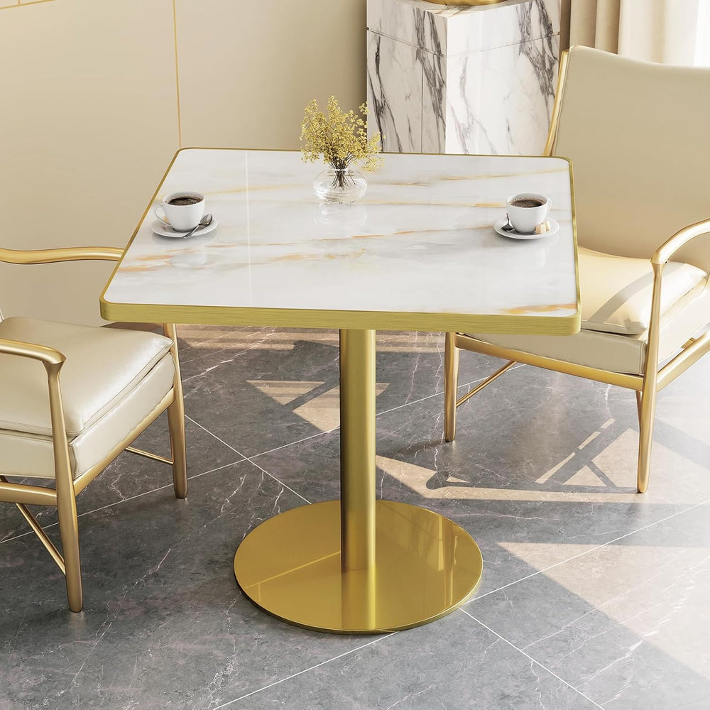 31.5'' Square Modern Dinning Table with Sintered Stone Tabletop, Gold...
