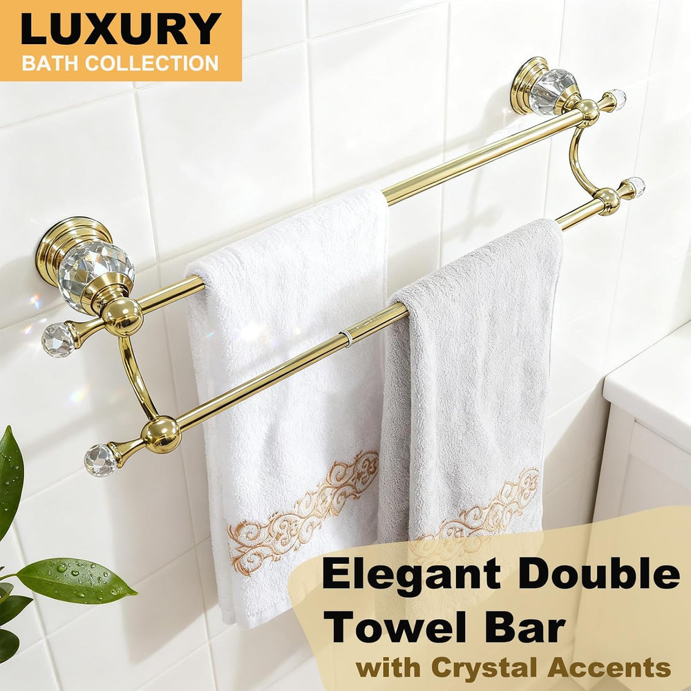 Gold Double Towel Bar, Adjustable Crystal Towel Racks for Bathroom