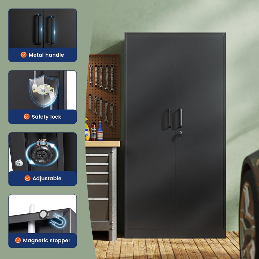 Yizosh Metal Garage Storage Cabinet with 2 Doors and 5 Adjustable Shelves - 7...