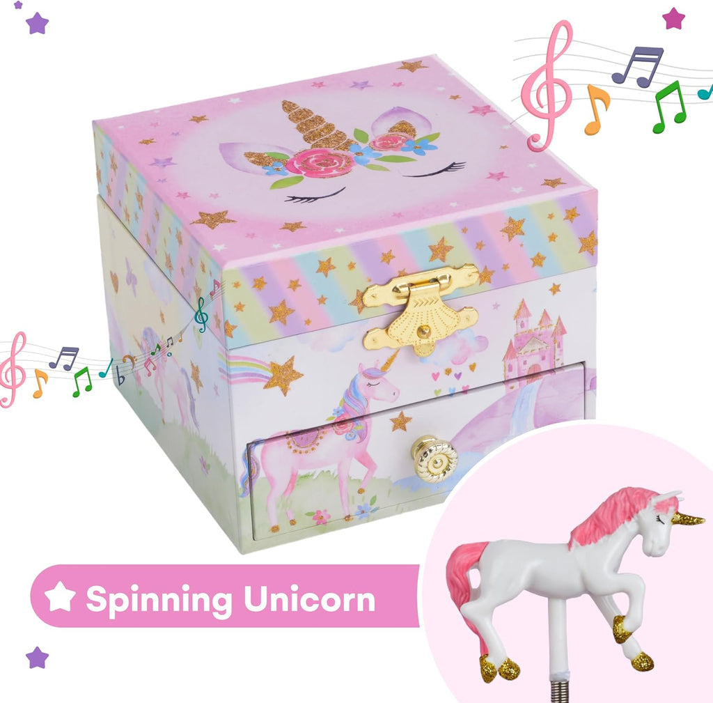 Jewelkeeper Jewelry Box for Girls with 1 Drawer - Unicorn Musical Jewelry Box, Beautiful Dreamer Tune, Spinning Unicorn Doll, Little Girl Music Box, Gifts for 5 Year Old Girls, Engineered Wood