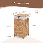 Laundry Hamper with Lid and Removable Liner Bag, Handwoven Natural Hyacinth Clothes Hamper with Heightened Feet, Wicker Laundry Basket for Clothes and Towels，Small