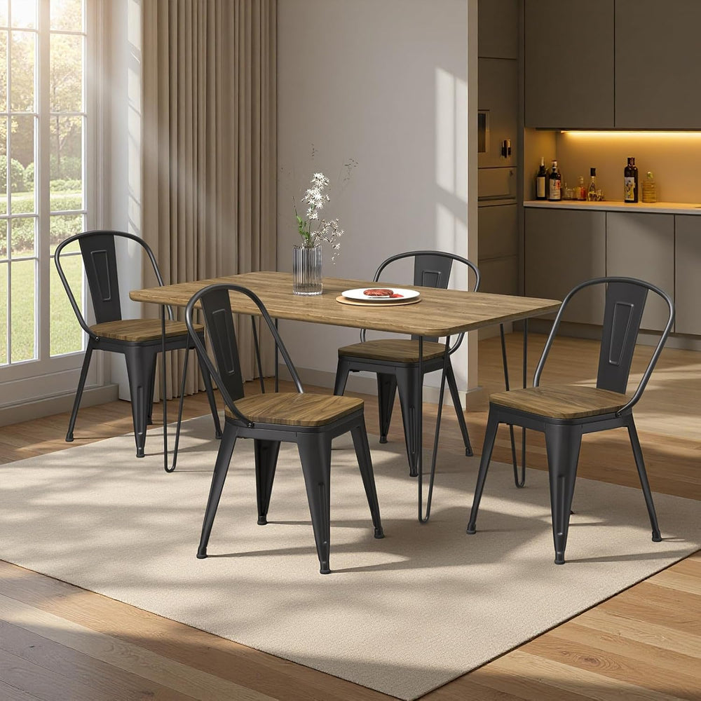 18 Inch Dining Chairs Set of 4, Farmhouse Metal Chairs with High Back and Woo...