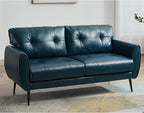 TYBOATLE Sofa Couch 61" Small Loveseat Couches for Living Room Blue Leather Couch Mid Century Modern Tufted Mini Sofa Comfy Office 2 Seat Settee Love Seat for Small Spaces Bedroom