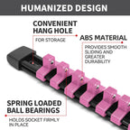 Socket Organizer Drive ABS Tools - Pink Socket Holder, Premium Quality 12 Pieces Socket Holders Kit 1/4-Inch x 64 Clips, 3/8-Inch x 60 Clips, 1/2-Inch x 48 Clips（12PC,Pink)