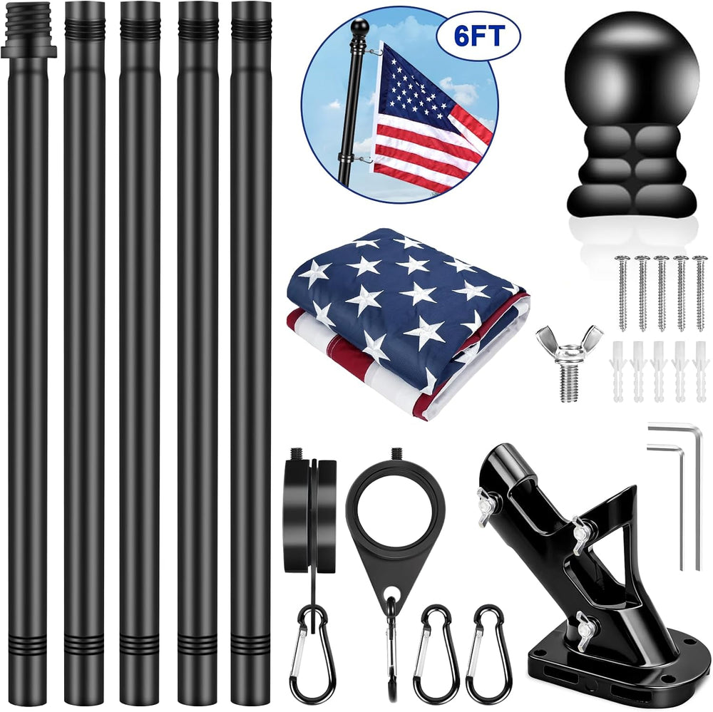 Flag Pole Kit with 3x5 American Flag and Pole, 6 Ft Black Spinning Metal Flag...