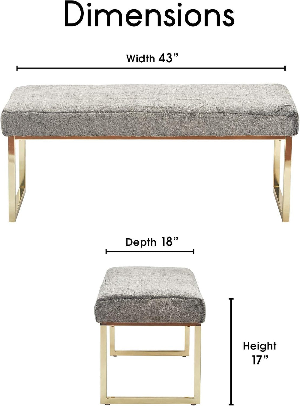 Elle Decor FUCN20047D Giselle Bench, Gray