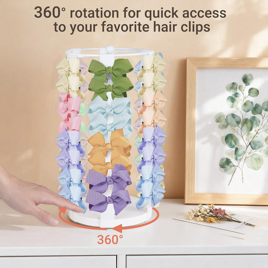 Dahey Bow Holder for Girls Hair Bows, Modern Hair Bow Organizer 360° Rotation Hair Accessories Organizer Storage Stand Display for Girls, White