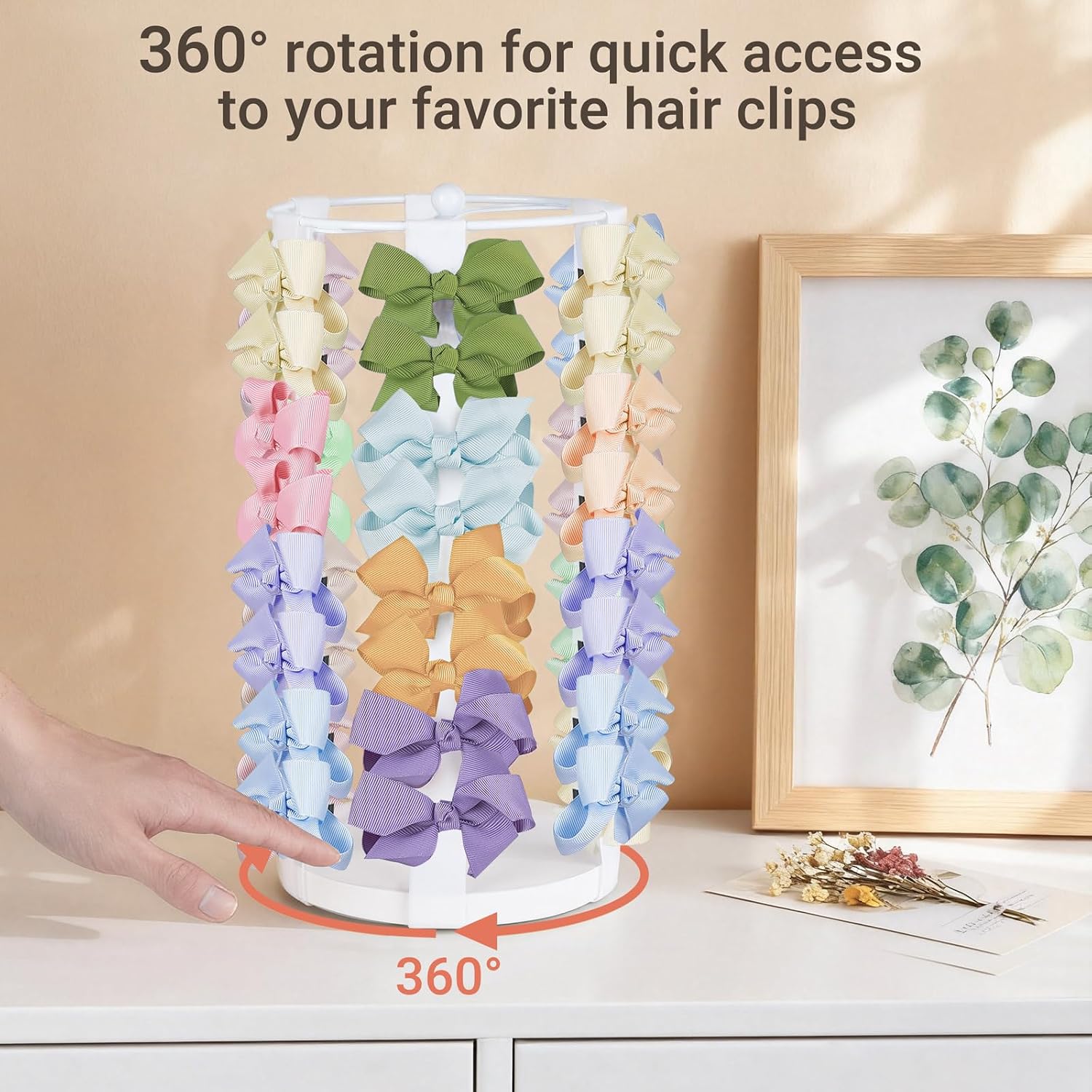Dahey Bow Holder for Girls Hair Bows, Modern Hair Bow Organizer 360° Rotation Hair Accessories Organizer Storage Stand Display for Girls, White