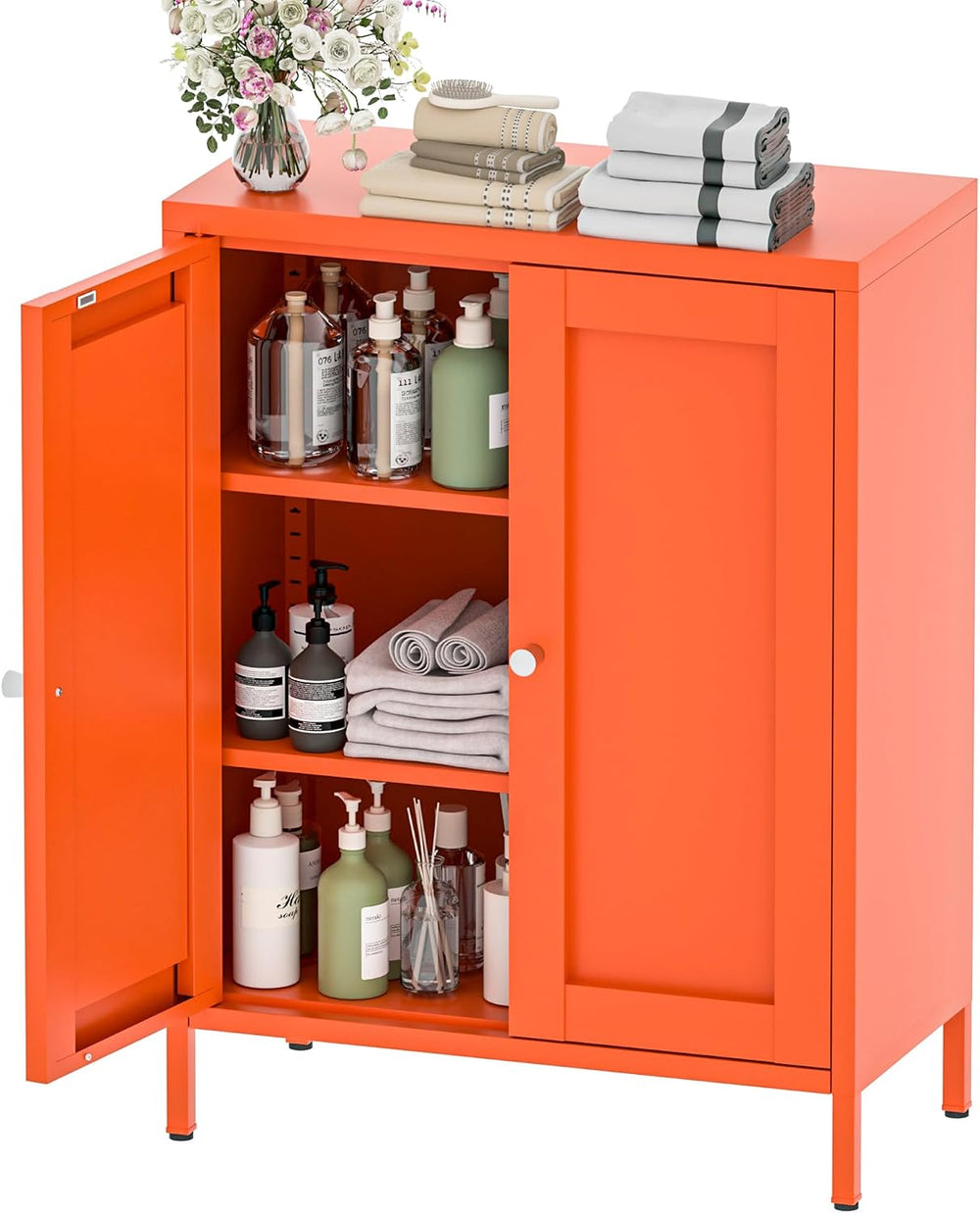 Metal Bathroom Storage Cabinet, Bathroom Floor Storage Cabinet with 2 Adjusta...