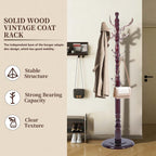 Wooden Coat Rack Freestanding, Vintage Solid Coat Hanger Stand 20 Hooks, Coat Tree Adjustable Height 73", Round Base, Coat Racks free standing for Entryway Hallway, Porch, Bedroom