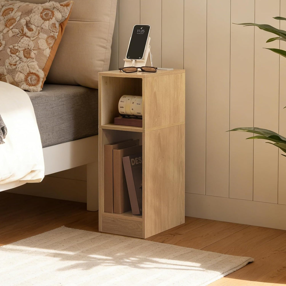 MAHANCRIS Narrow Nightstand, Narrow End Table with Charging Station, Skinny B...