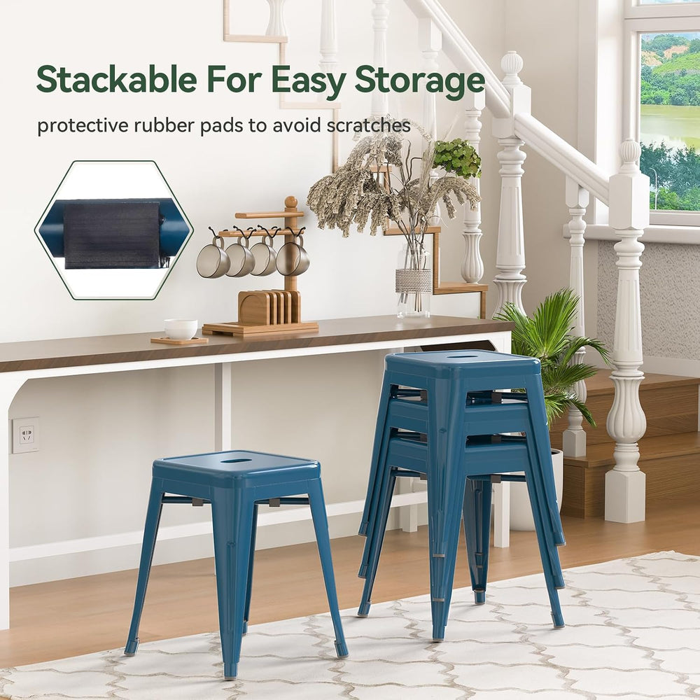 18'' Industrial Metal Stools Set of 2, Stackable Indoor Outdoor, Deep...