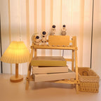 2 Tier Wooden Ladder Shelf for Table Shelf Unit 34x18x35cm Foldable Standing Simple Style Trapezoidal Flower Ladder Stand for Garden Living Room Bedroom
