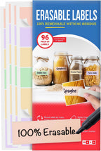 MESS Reusable Food Container Labels – Erasable, Removable Dry Erase Labels for Kitchen, Freezer, and Fridge Organization (1x3 & 1.5", Pastel)