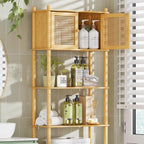 Over The Toilet Storage Cabinet Bamboo, 4-Tier Over Toilet Organizer Rack Freestanding Toilet Shelf for Bathroom, Laundry, Space Saver, Natural Color