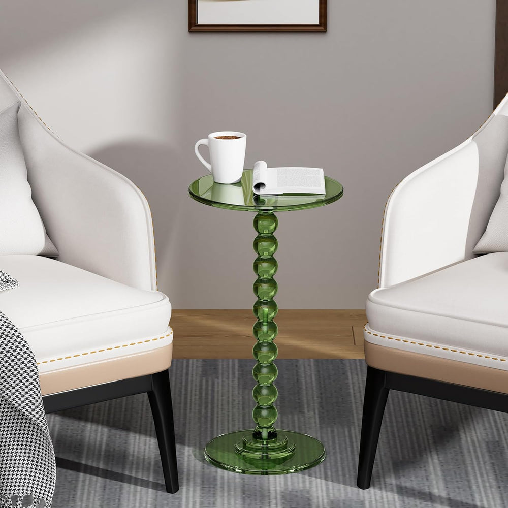 Acrylic Side Table, End Table Round Top with Solid Post for Living Room, Bedr...
