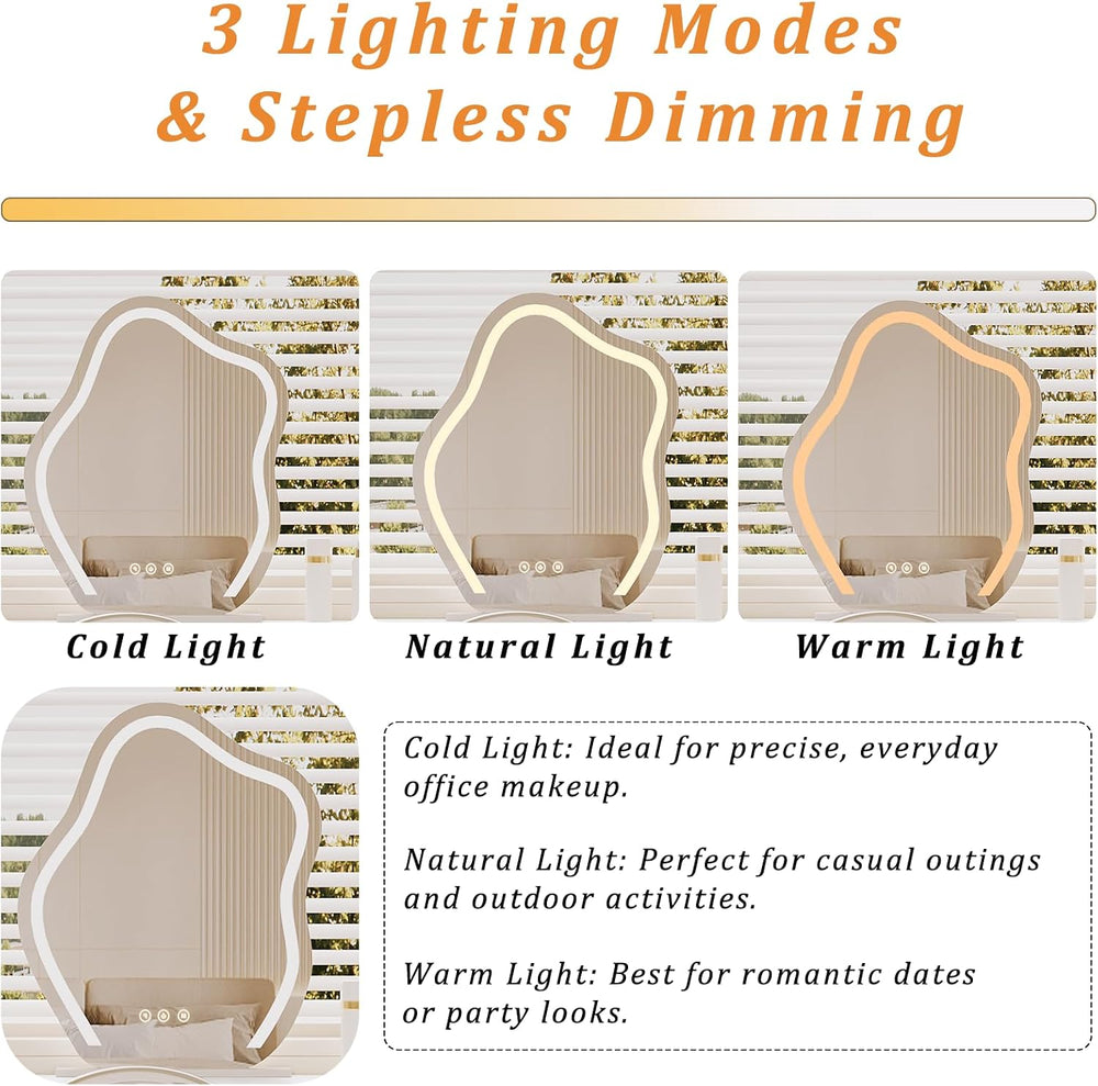 White Vanity Makeup Desk with Mirror and Lights, Vanity Desk with Acrylic Cha...