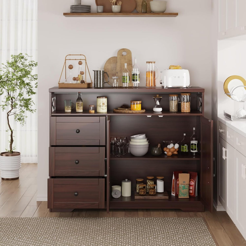 47" Dark Brown Farmhouse Storage Cabinet with Barn Doors and Drawers