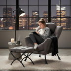 Furlide Lazy Chair with Ottoman, Comfy Fabric Accent Lounge Arm Chair with Lumbar Pillow and Folding Footrest, Reading Leisure Sofa Armchair for Bedroom, Living Room, Dorm,Dark Grey | Comfy Accent Lounge Chair with Pillow & folding Foot Stool, sturdy