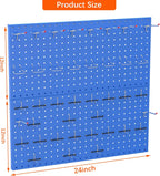 TORACK Metal Pegboard Wall Organizer 24" x 24" or 12" x 48", 70 PCS Tools Storage Pegboard for Garage Tool Organizer Pegboard with Peg Board Hooks for Workbench(Blue)