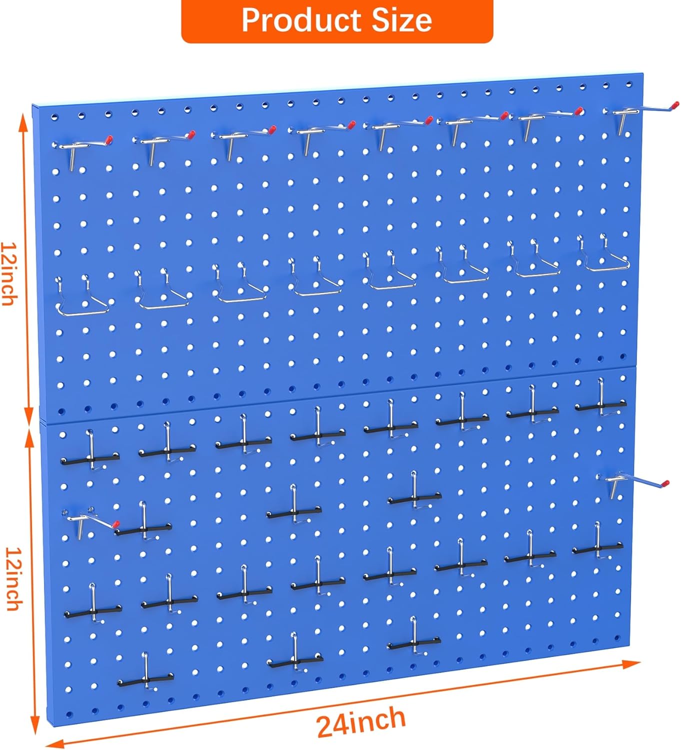 TORACK Metal Pegboard Wall Organizer 24" x 24" or 12" x 48", 70 PCS Tools Storage Pegboard for Garage Tool Organizer Pegboard with Peg Board Hooks for Workbench(Blue)