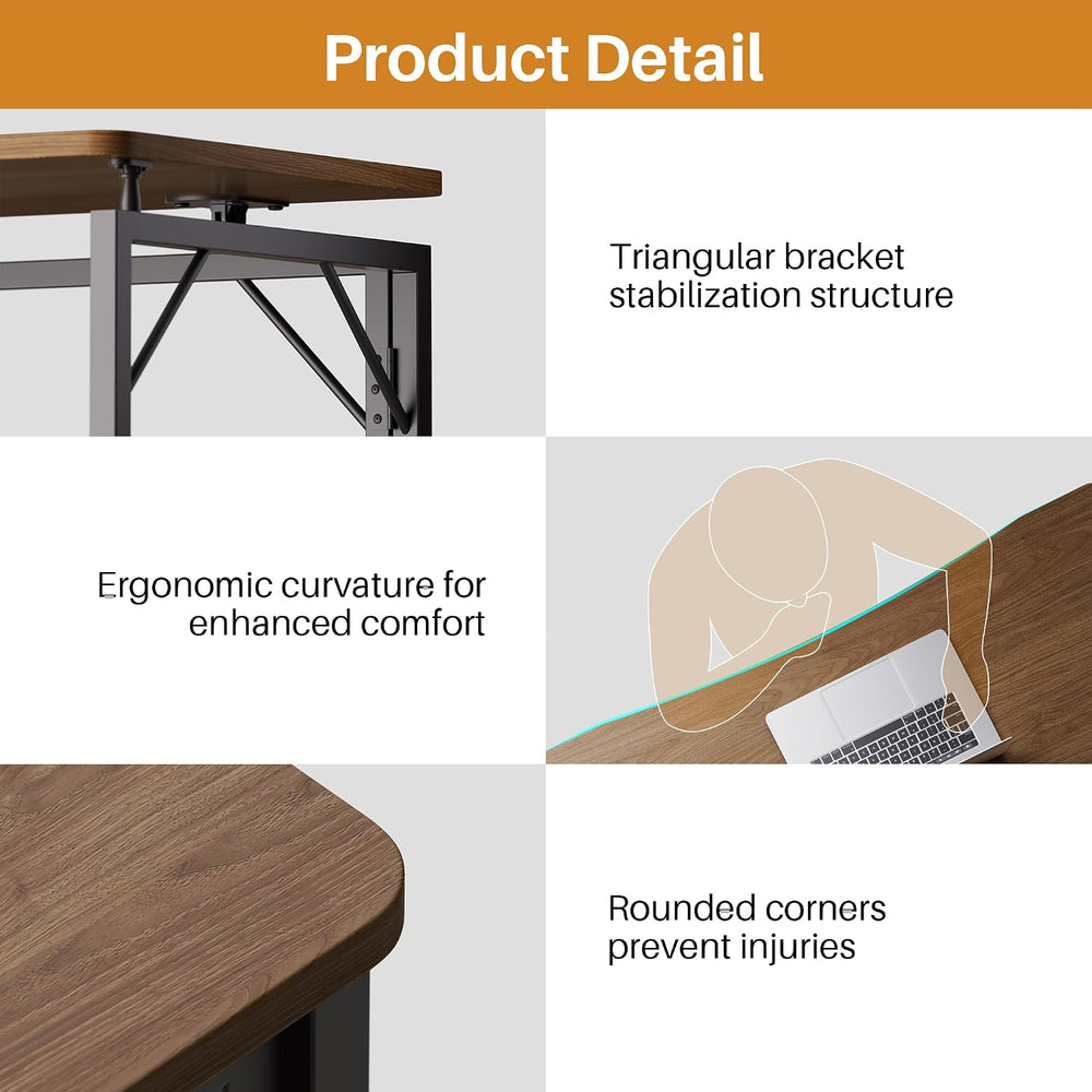 JOYMOOP 47.2" Brown Folding Desk, No Assembly, Wooden Top, Large Size | ...