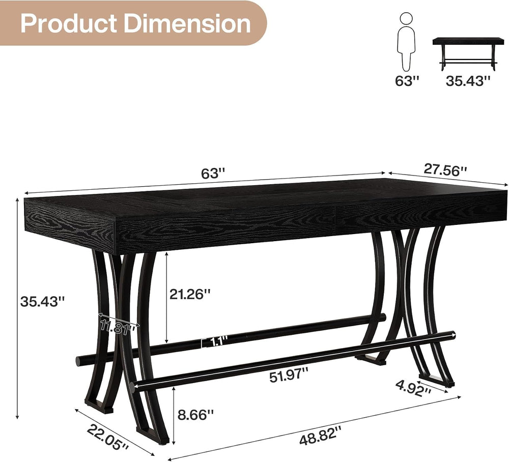 Tribesigns 63" Counter Height Bar Table with Metal Footrest, Rectangular...