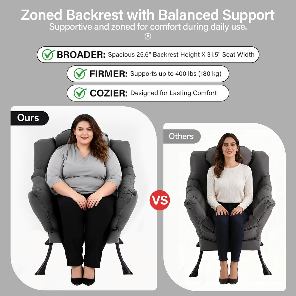 Lazy Chair with Ottoman, Comfy Chair with Pillow，Dark Grey