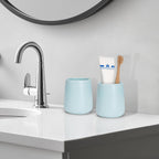 Bathroom Tumbler Cup Ceramic 2Pcs 13.5oz Reusable Toothbrush Cup 400ml,Toothbrush Holder Adequate for Your Bathroom (Cyan)