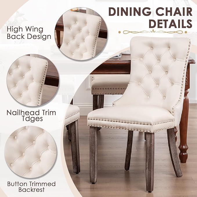 Kiztir Velvet Dining Chair Set of 2, Modern Kitchen Chairs with Nailhead Trim...