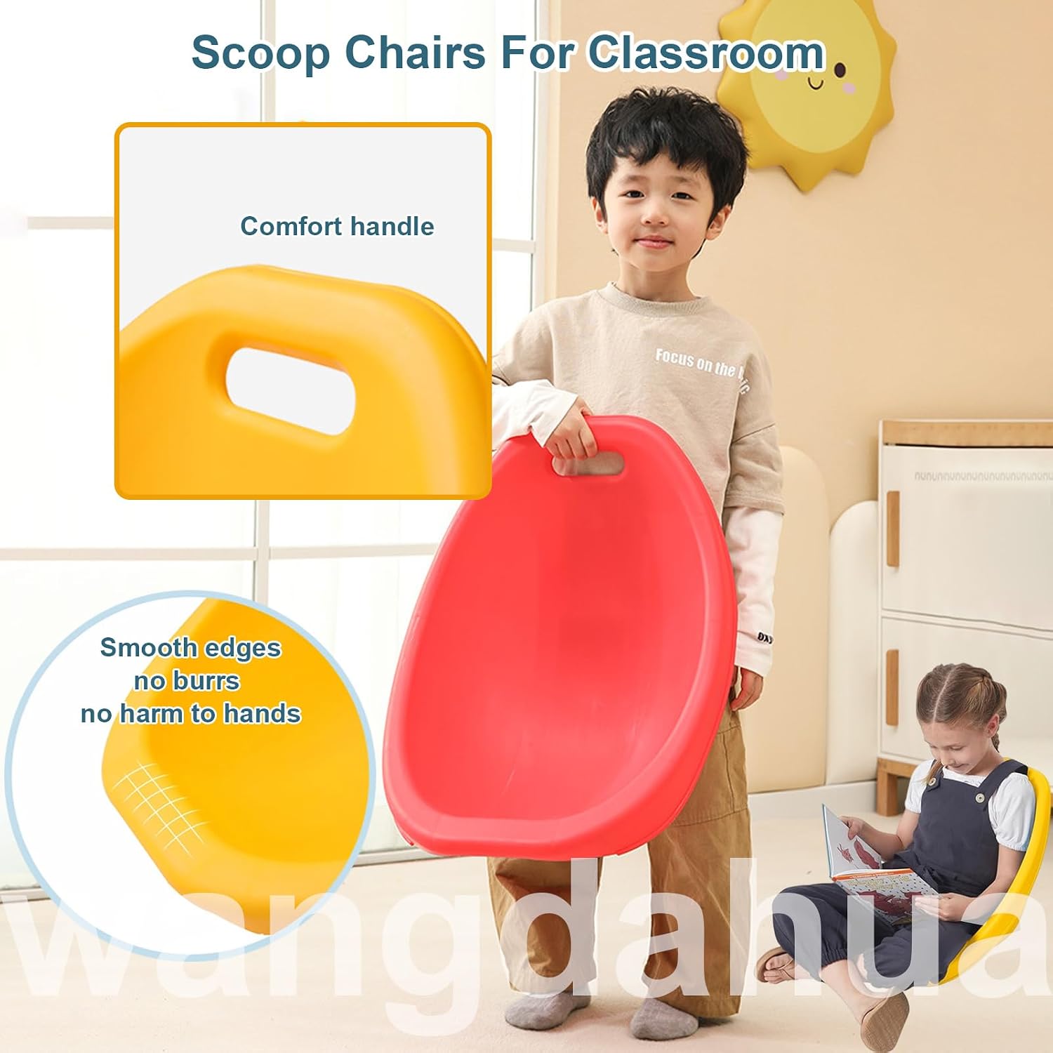 Scoop Rocker Chair for Kids, Plastic Scoop Chairs for Classroom, Portable Reading Chair with Back Support, Toddler Floor Chair Sensory Balance Scoop Wobble Seat,Blue,1pcs