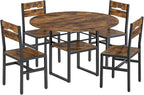 Round Dining Table Set for 4, Circle Kitchen Table and 4 Chairs, 5 piece Dining Table Set, with Wooden Tabletop and Widen Seat, Space Saving, for Dining Room, Rustic Brown and Black