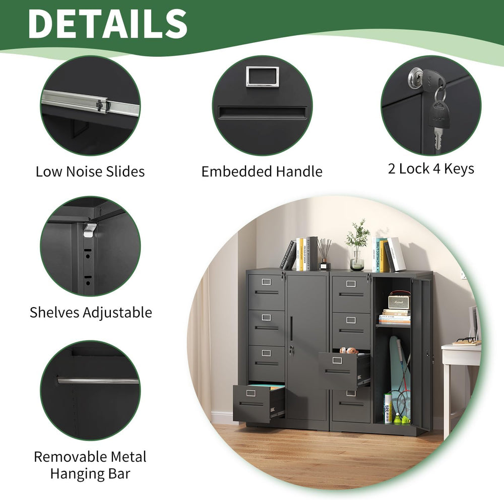 File Cabinet 4 Drawer, Vertical File Cabinet with Lock and 1 Door, File Cabin...