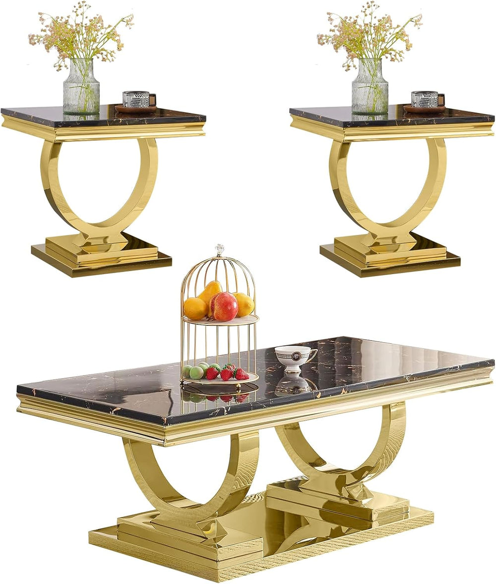 3-Piece Living Room Table Set, Modern Coffee Table with 2 End Tables Set for ...