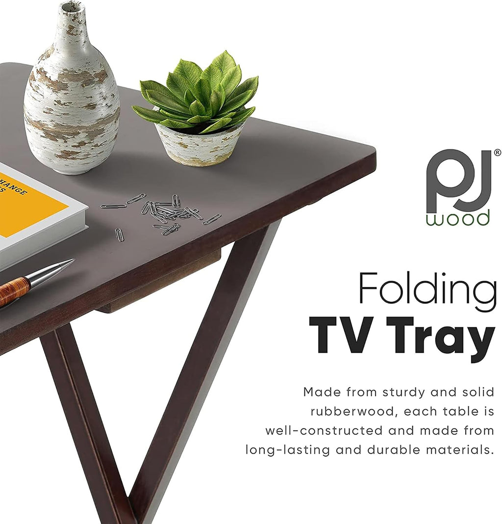 PJ Wood - Folding Wood TV Tray Table - Espresso 8-Piece Set | Solid Construction, 14.57 x 19.09 x 26 in, Space Saving Design, Home Office Use, Leg Base, Requires Assembly, Wipe Clean