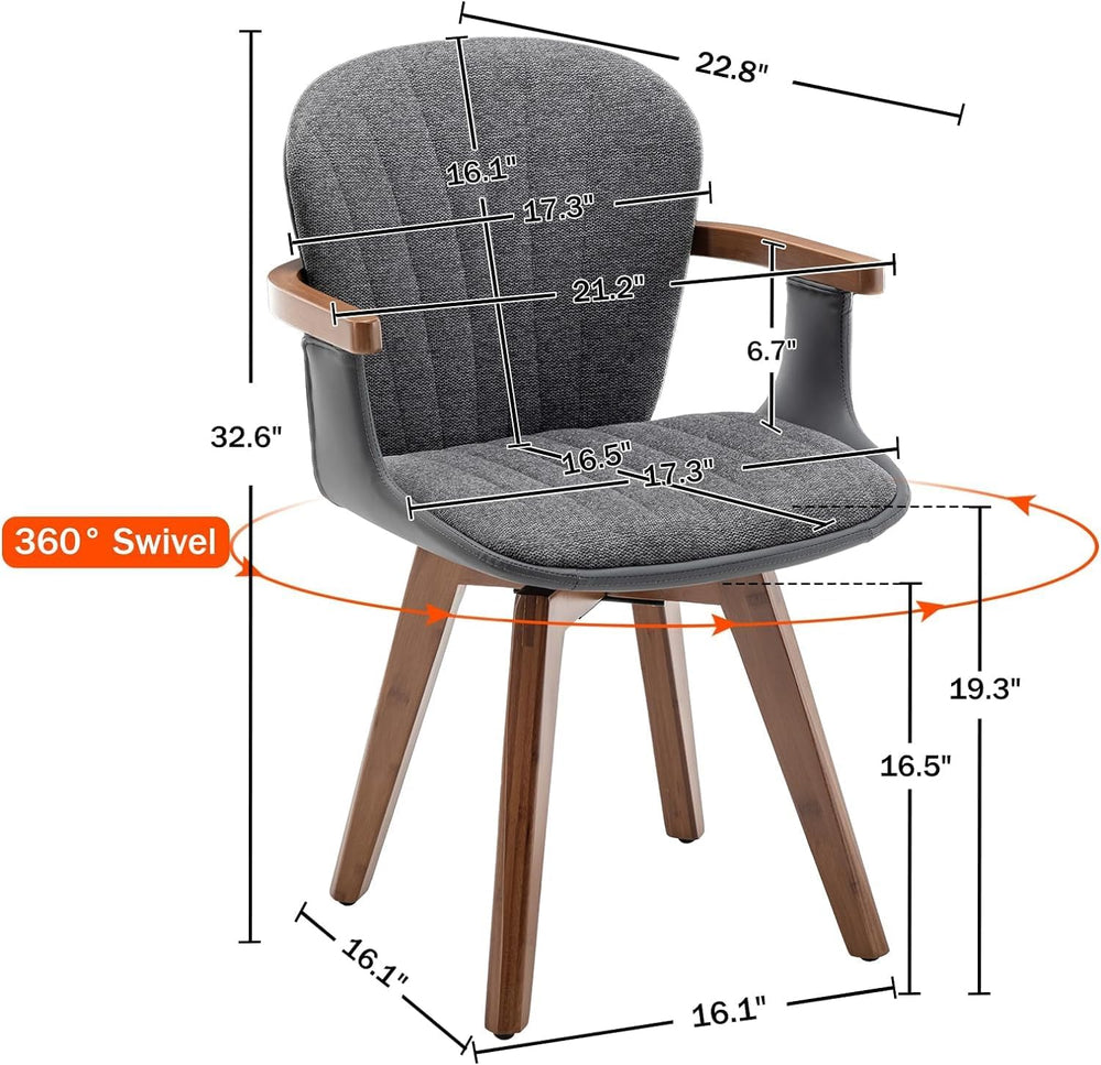 LUNLING Swivel Dining Chairs Set of 2, Mid Century Modern Gray Fabric+Faux Le...