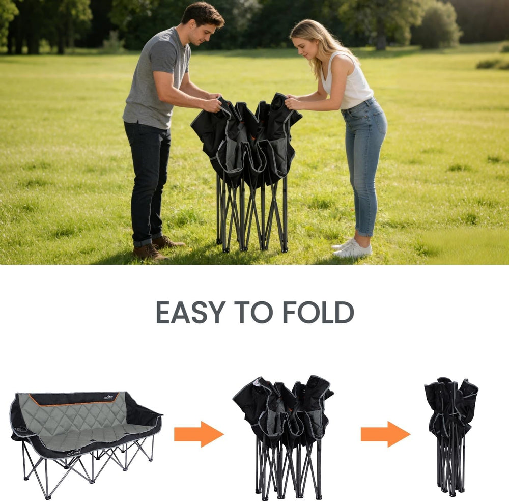 FAIR WIND Oversized 3 Person Camping Chair Padded Triple Loveseat Folding Cam...