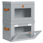 Small Fabric Storage bins - Collapsible Storage Bins with Open Window, 2 Pack Closet Baskets for Shelves, Stackable Decorative Boxes for Home, Dorm, Grey, 13.7"x 9.8" x 9.8"