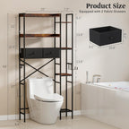 Over The Toilet Storage Shelf with Drawer, 3-Tier Above Toilet Bathroom Organizer with 4 Adjustable Side Shelves, Space Saver Freestanding Rack with Holder & Hook for Laundry Kitchen (Brown)
