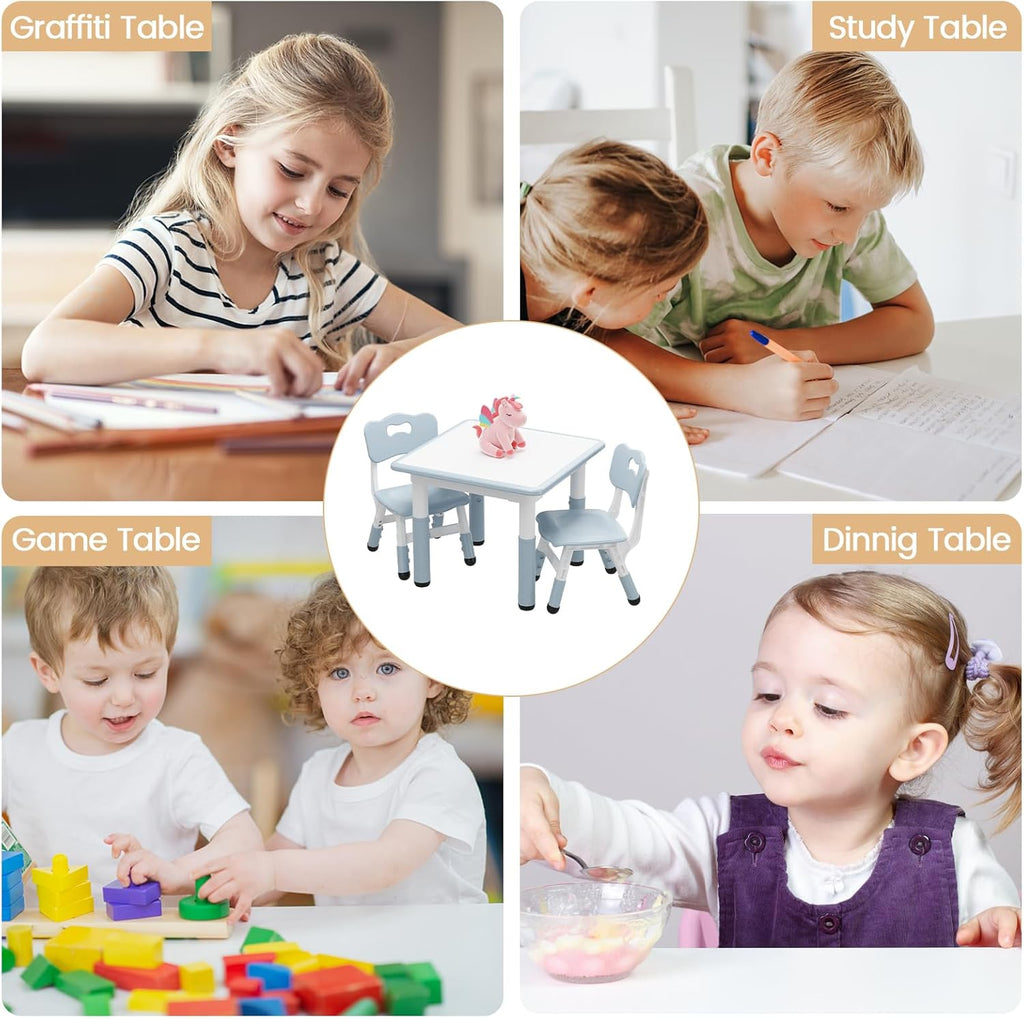 IDEALHOUSE Adjustable Height Kids Table and 2 Chairs Set – Writable Whiteboard Top, Non-Slip Legs, Easy to Clean, Ideal for Toddlers and Children Ages 2-10, Multi-Activity Table for Home, Nursery,