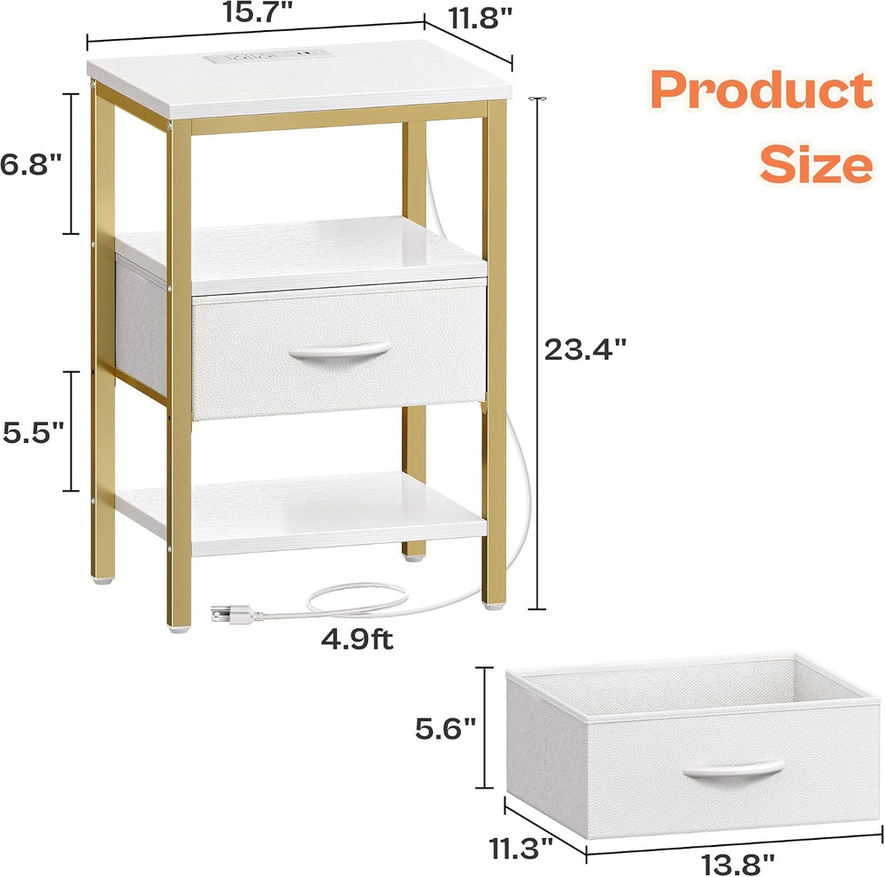 SUPERJARE Nightstand with Charging Station, Bed Side Table with Adjustable Fa...