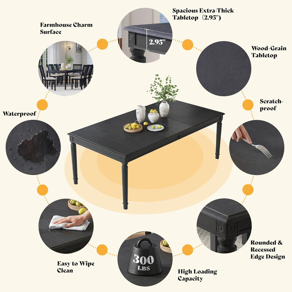 AMERLIFE 79 Inch Farmhouse Dining Table for 6 to 8, Large Rectangular Solid W...