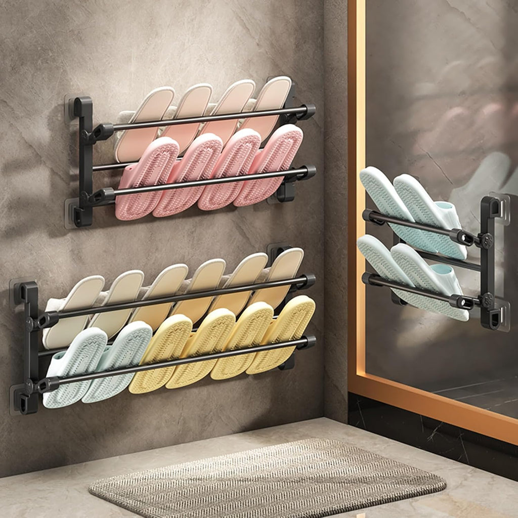 Portable Space Saving Wall Shoe Rack Foldable 2 Tiers Designs for Slipper and Light Shoes Without Drill Installation Multifunctional Shoe Rack
