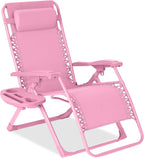 Best Choice Products Adjustable Zero Gravity Chair, Monochromatic Color Folding Patio Recliner w/Side Tray, Headrest - Carnation