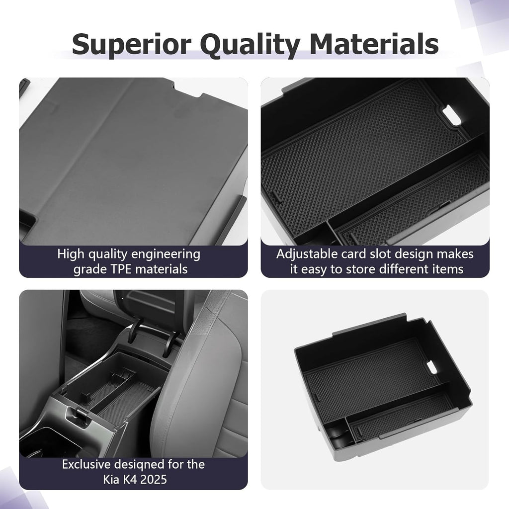 LUWU 2025 K4 KIA Center Console Organizer Compatible with 2025 Kia K4 LX/LXS/EX/GT-Line/GT-Line Turbo Accessories Armrest Console Organizer Armrest Insert Tray 2025 Kia K4 Black-Trim
