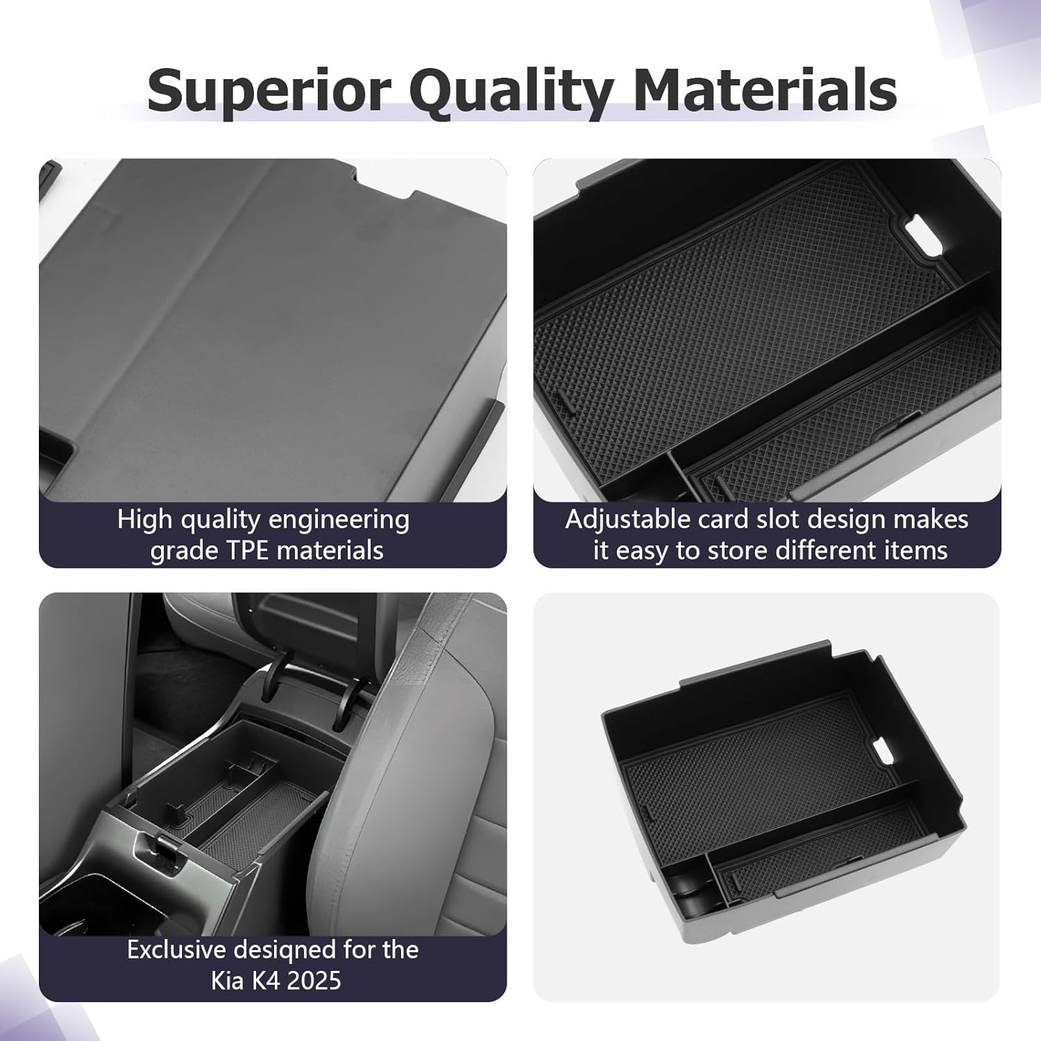 LUWU 2025 K4 KIA Center Console Organizer Compatible with 2025 Kia K4 LX/LXS/EX/GT-Line/GT-Line Turbo Accessories Armrest Console Organizer Armrest Insert Tray 2025 Kia K4 Black-Trim