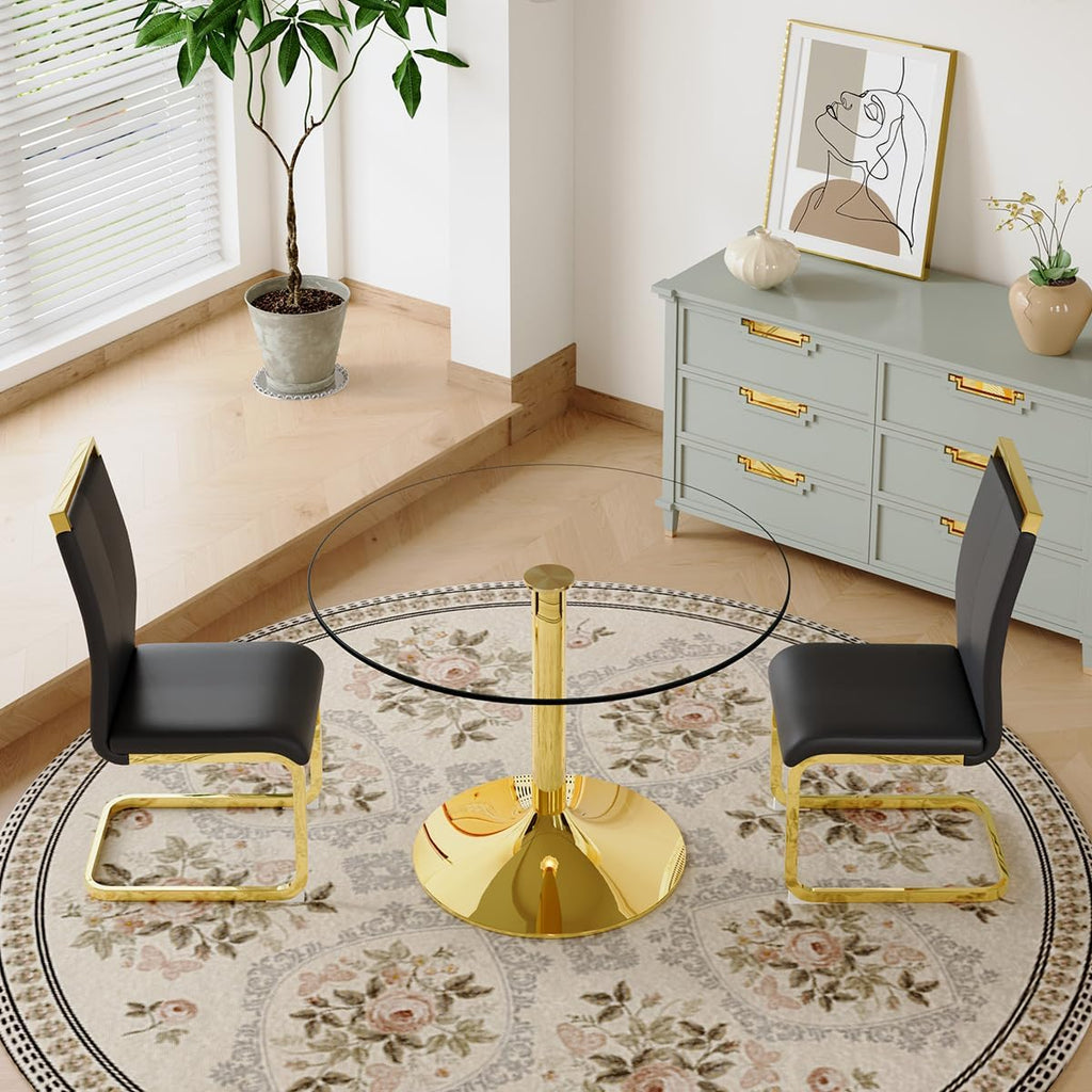 gopop Dining Chairs Set of 2, Faux Leather Dining Chairs with Plated Chrome Metal Frame, Modern Kitchen Chairs Set with Padded Seat High Back for Dining Room, Kitchen Room, Living Room.