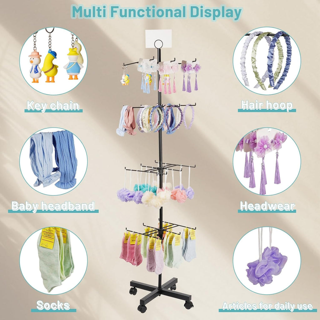 Retail Display Stand Rotating Display Stand 4 Tier Spinning Display Stand for Craft Shows, Jewelry, Keychain, Earring Adjustable Height Retail Display Racks (Black)